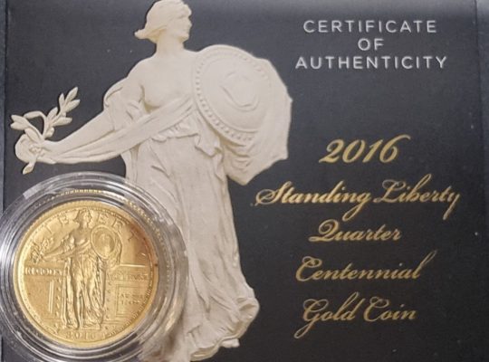 🇺🇲 Монета США 25 cents. Gold Quarter 2016г. «Стоящая Свобода».